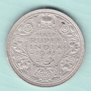 British India - 1941 - King George Vi Emperor - Half Rupee - Rarest Silver Coin photo