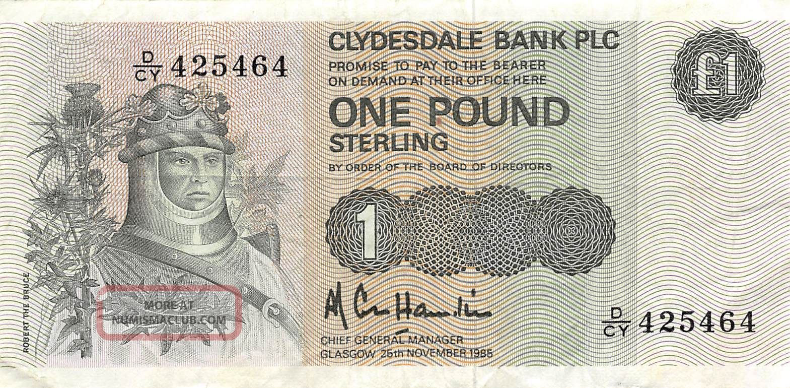 Scotland 1 Pound 25.  11.  1985 Series D/cy Circulated Banknote Ea3el Europe photo