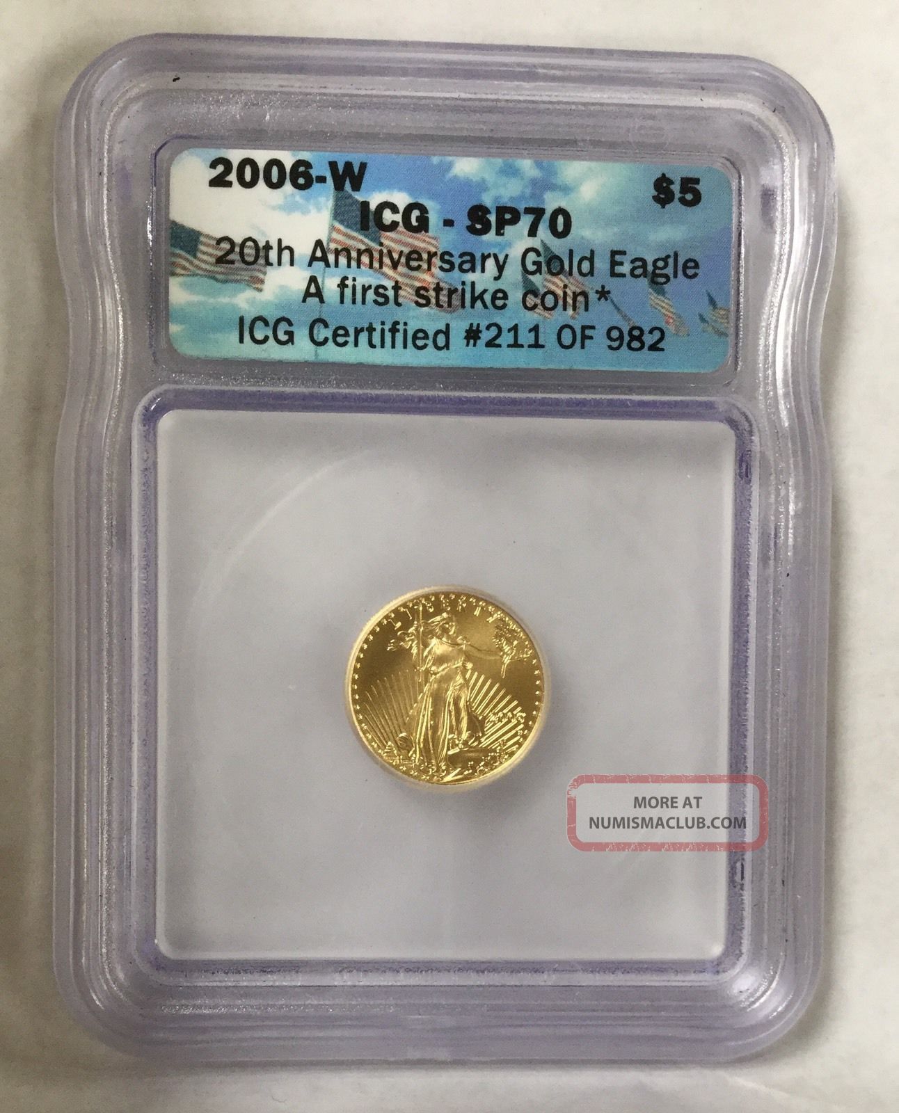 2006 - W 1/10 Oz Gold American Eagle Burnished Sp 70 First Strike 211 Of 982 Gold photo