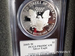 2005 W Silver American Eagle Pr69dcam Pcgs Ed Moy Signed Proof 1oz Us Coin photo