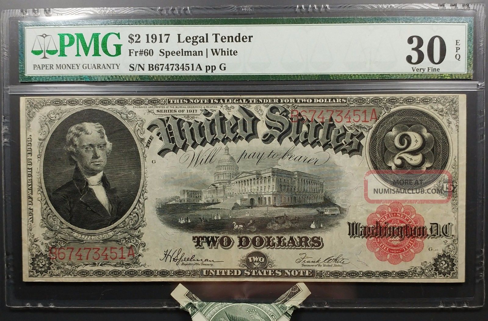 Fr 60 1917 $2 Legal Tender Pmg Very Fine 30 Epq Large Size Notes photo