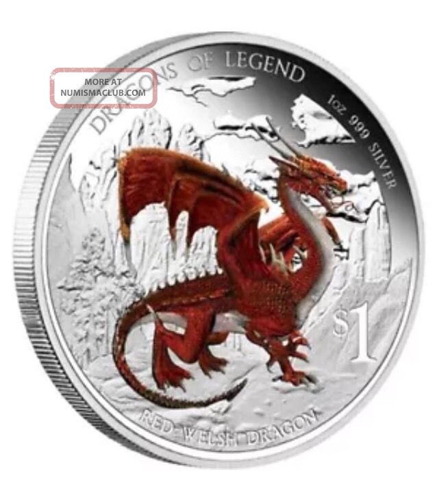 2012 Tuvalu Australian Dragons Of Legend Red Welsh Dragon Proof Silver 1 Oz Commemorative photo