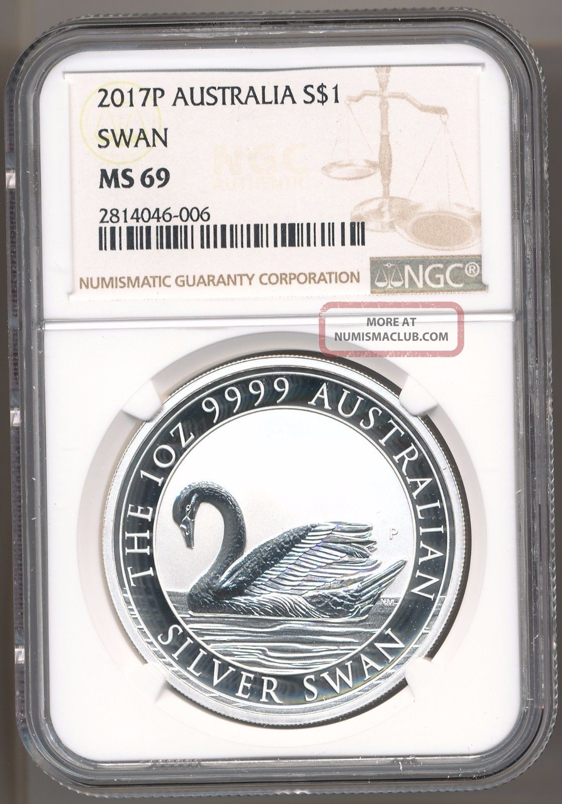 2017 - P Australia 1oz Silver Swan $1 Ngc Ms - 69 1st Year Low Mintage Australia photo