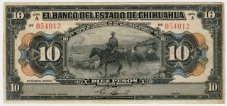 Mexico - Banco De Chihuahua 1913 Issue 10 Pesos Banknote Crisp Xf.  S 133a. photo