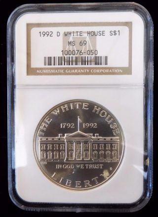 1992 - D Ngc Ms69 White House Silver Dollar (bc18 - 6/6) photo