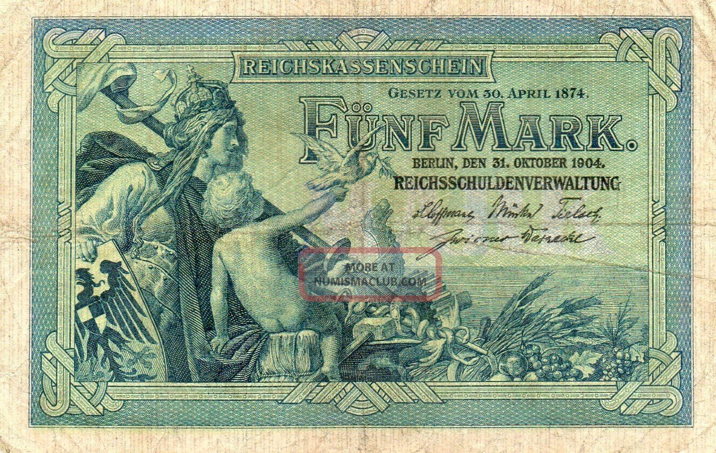 Xxx - Rare German 5 Mark Empire Banknote 1904 Ok Europe photo
