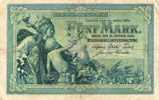 Xxx - Rare German 5 Mark Empire Banknote 1904 Ok photo