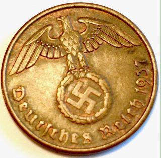 The Rare 1937a Nazi Coin Rare Third Reich Army Evil Ww2 Era German World War 2 photo