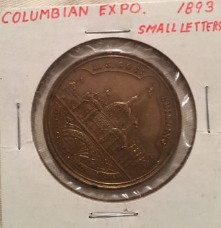1893 Columbian Exposition Medal Us Govt Small Letters Variety photo