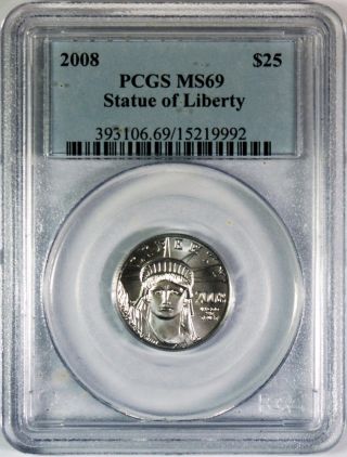 2008 $25 1/4 Oz.  American Platinum Eagle Pcgs Ms69 photo