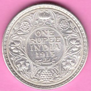 British India - 1913 - King George V - One Rupee - Rarest Silver Coin - 57 photo