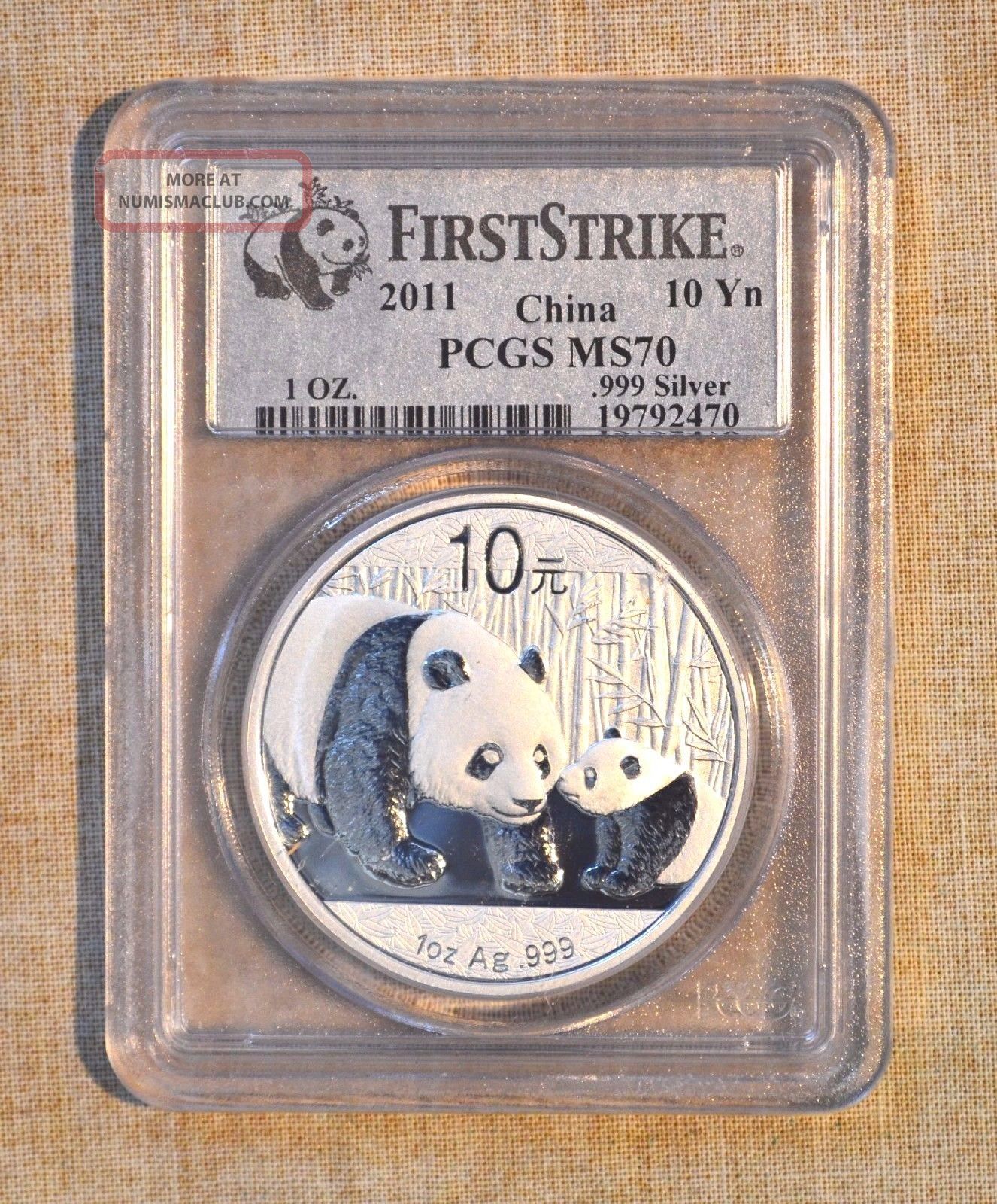 2011 Silver China Panda Coin - 10 Yn - 1 Oz - Pcgs Slabbed - Ms 70 China photo