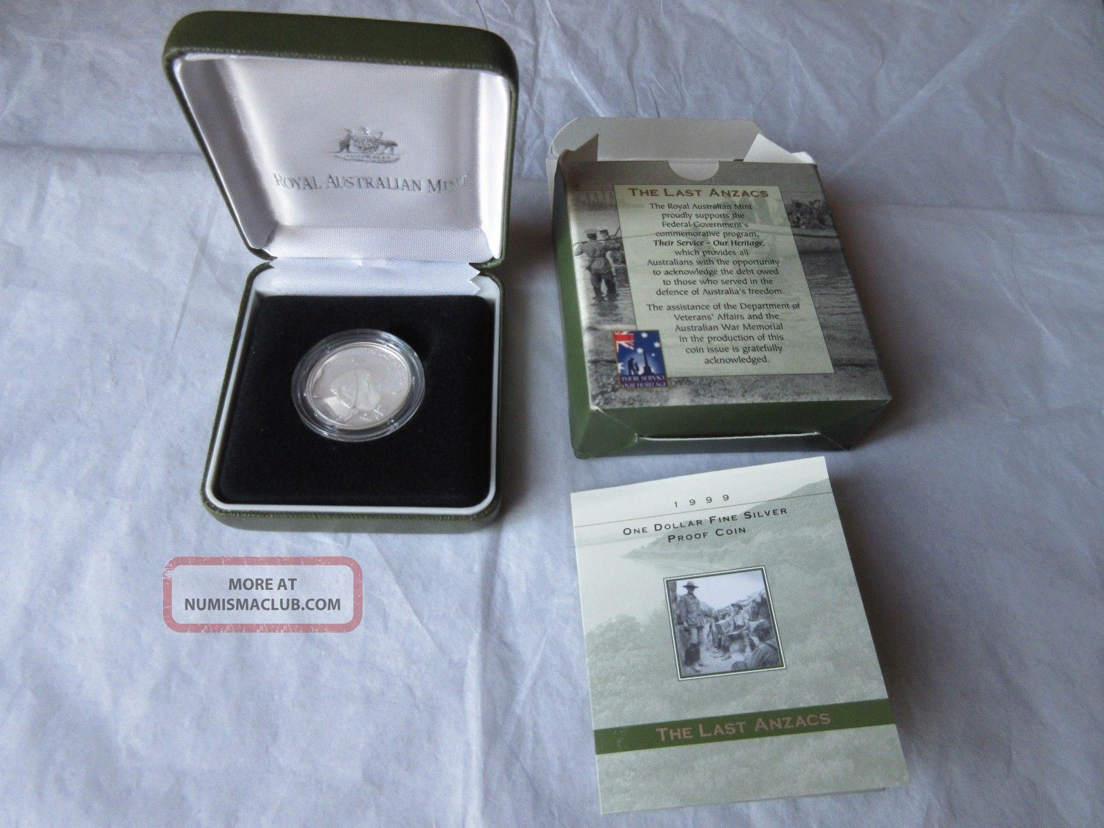 1999 $1 Dollar Silver Proof Coin The Last Anzacs Coa/box Royal Australian Australia photo