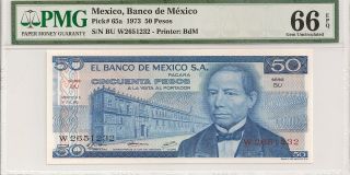P - 65a 1973 50 Pesos,  Banco De Mexico,  Pmg 66epq photo