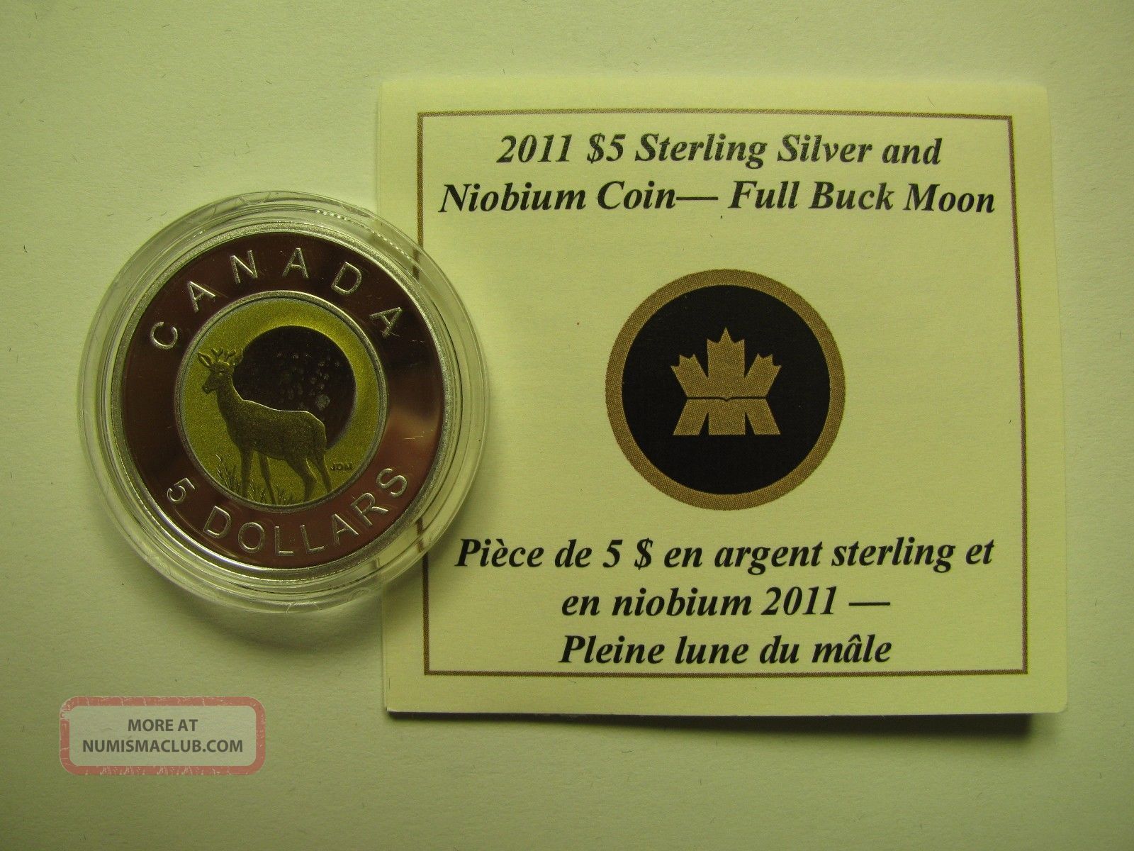 2011 Proof $5 Sky Calendar 1 - Full Buck Moon Canada Silver Niobium Coin&coa Only Coins: Canada photo