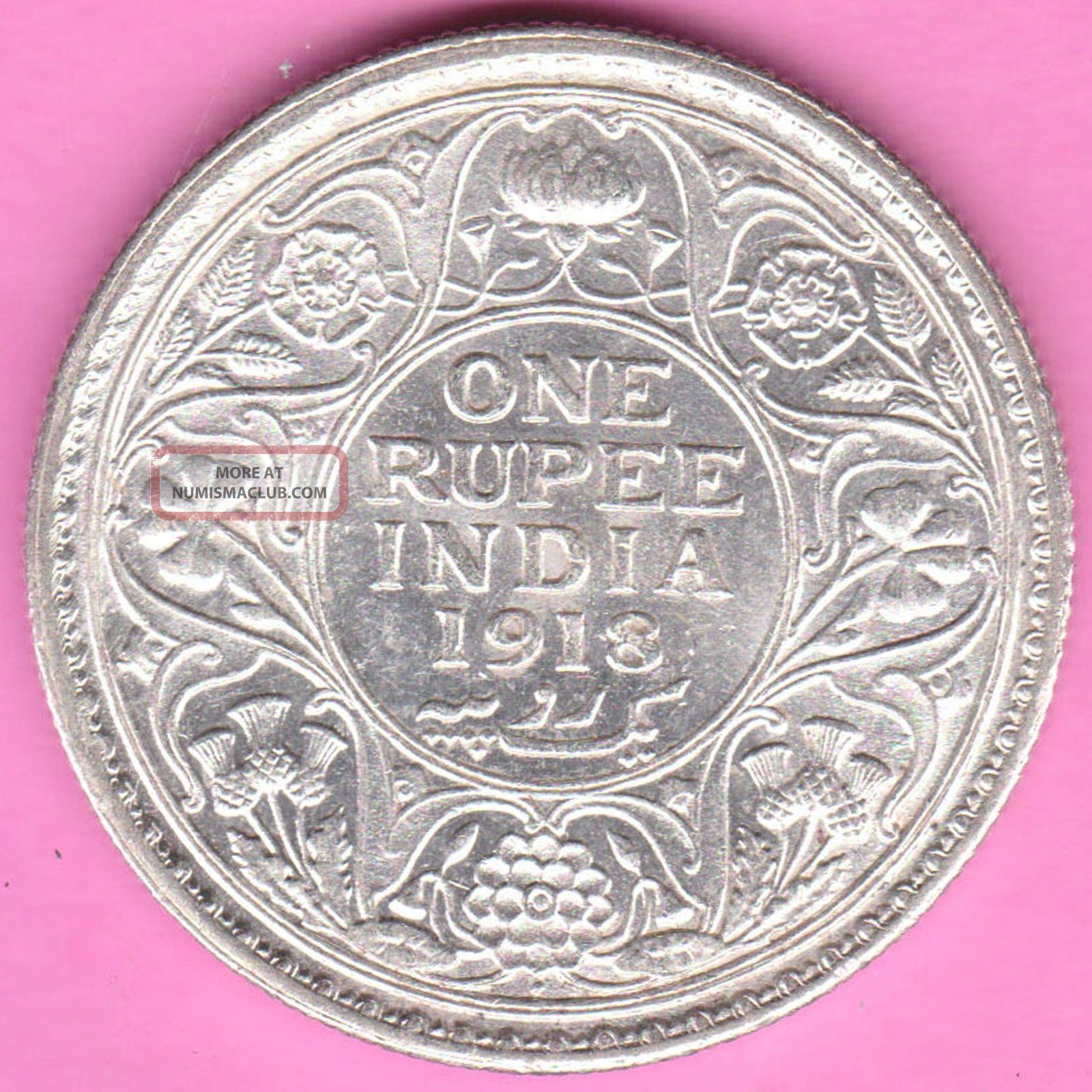 British India - 1918 - King George V - One Rupee - Rarest Silver Coin - 85 British photo