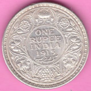 British India - 1913 - King George V - One Rupee - Rarest Silver Coin - 83 photo