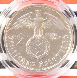 German Coin 2 Mark Reichsmark 1936 G Swastika Silver Third Reich 3rd Nazi Wwii photo