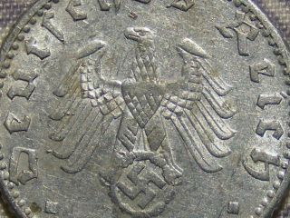 1940 Old Antique Wwii Nazi Hitler Germany 3rd Reich Munich 50 Pfennig War Coin photo
