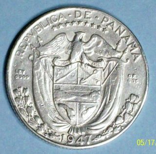Panama 1/4 Balboa 1947 Extra Fine/almost Uncirculated Silver Coin photo