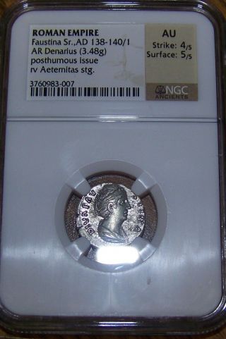 {bjstamps} Ancient Roman Ngc Au 3.  48gr Faustina 138 - 40 Ad,  Silver Denarius photo