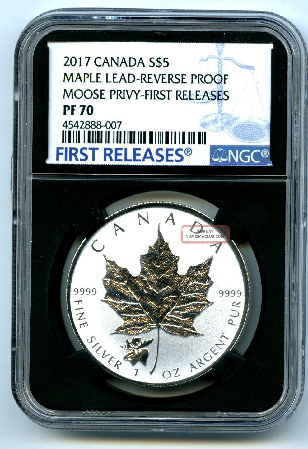 2017 $5 Canada 1oz Silver Maple Leaf Ngc Pf70 Moose Privy Reverse Proof Top Pop9 Coins: Canada photo