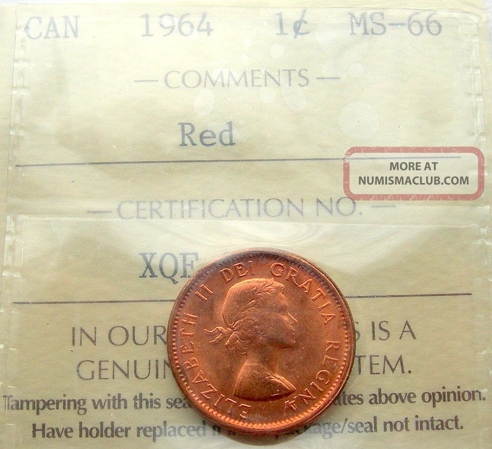 1964 Small Cent Iccs Certified Ms - 66 Red Gem,  Stunning Canada Rare Grade Penny Coins: Canada photo