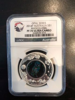 2014 Australia Opal Series 6 Masked Owl 1oz Silver Proof Coin Ngc Pf70 Uc photo