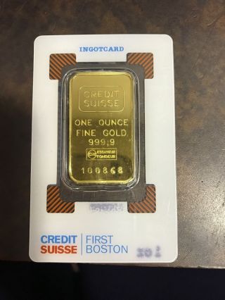 1 Oz Credit Suisse Gold Bar.  9999 Fine (in Assay) photo