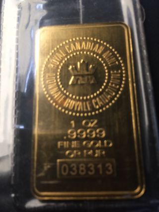 1 Oz.  Gold Bar - Royal Canadian (rcm) -.  9999 photo