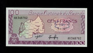 Rwanda 100 Francs 1976 Ax Pick 8d Au - Unc Banknote. photo