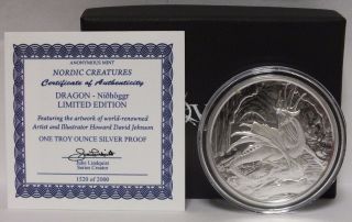 Nidhoggr Dragon Nordic Creatures 1 Oz.  999 Silver Proof Round / Medal - Jv583 photo