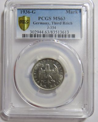 1936 G One Mark Ms63 Pcgs Germany Third Reich photo