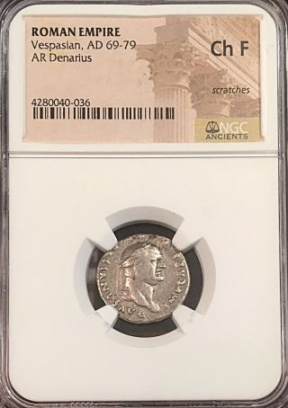 Vespasian Iovi Cvstos Ancient Roman Silver Denarius Ngc 3.  02g 12 Caesars photo