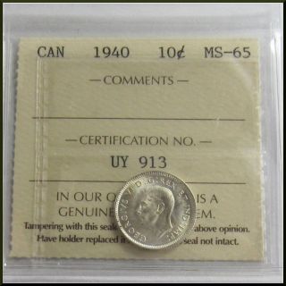 Canada 1940 10 Cent Iccs Certified Ms - 65 photo