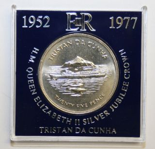 1977 Tristan Da Cunha Uncirculated Cased Crown Silver Jubilee photo