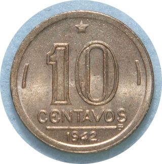 Brazil 10 Centavos 1942 Km 555 Aluminium - Bronze Getulio Vargas F29 photo