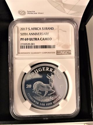 2017 S Africa Silver Krugerrand Proof Ngc Pf69 Uc 50th Anniversary Ltd 15000 photo