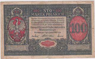 Poland 100 Marek 9.  12.  1916 P 15 Prefix A Circulated Banknote photo