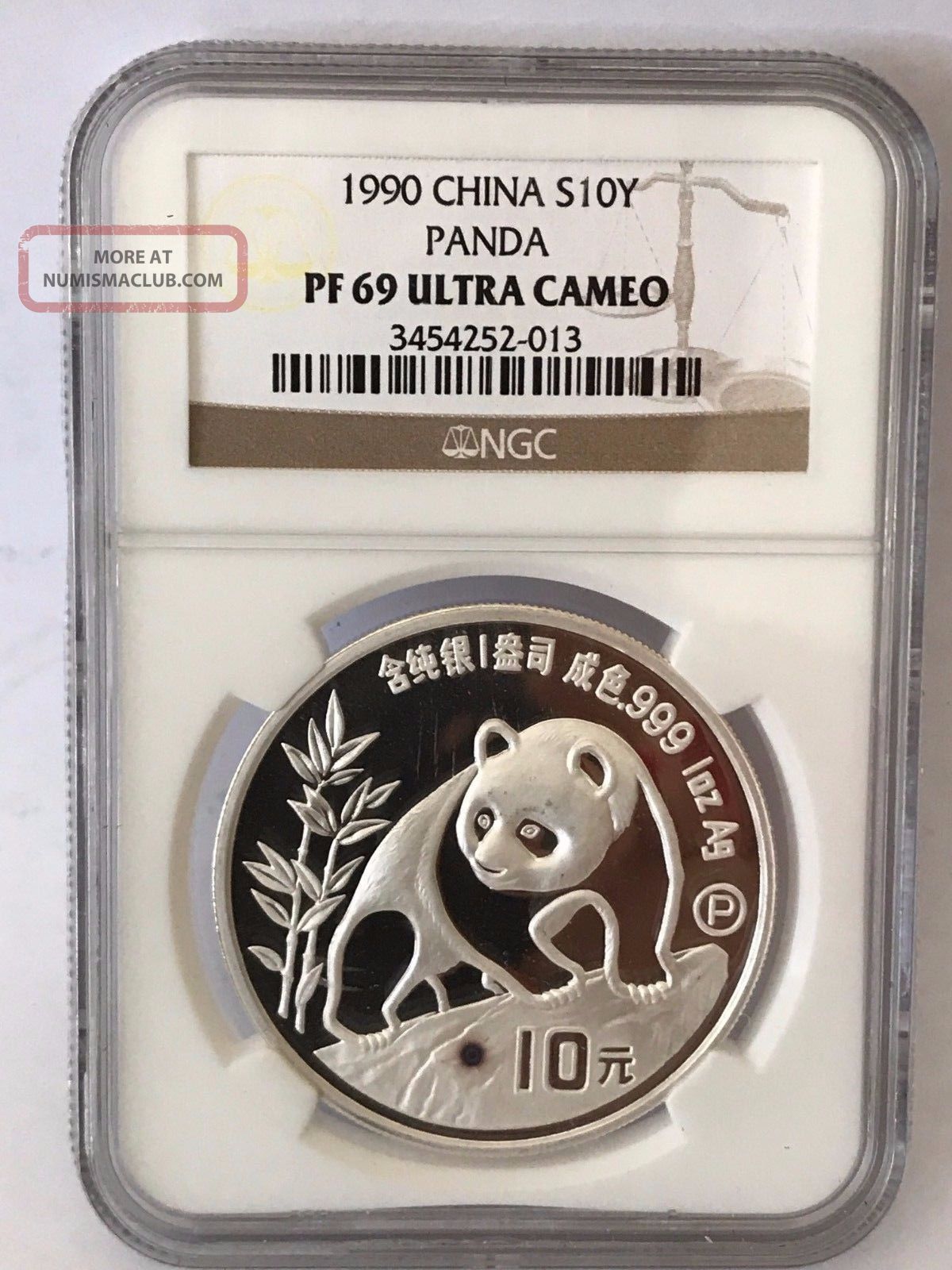 China 1990 Silver Proof Panda 10 Yuan - Ngc Pf69uc W/spot Cert 3454252 - 013 China photo