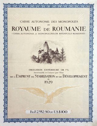 Romania 1929 - Caisse Des Monopoles Du Royaume De Roumanie Gold Bond 7 photo