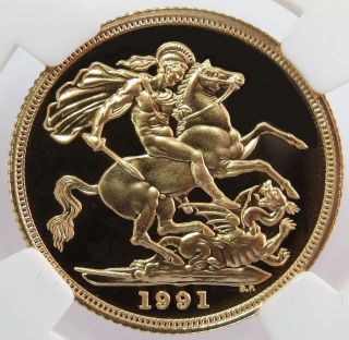 1991 Gold Great Britain Sovereign Coin Ngc Proof 65 Ultra Cameo photo