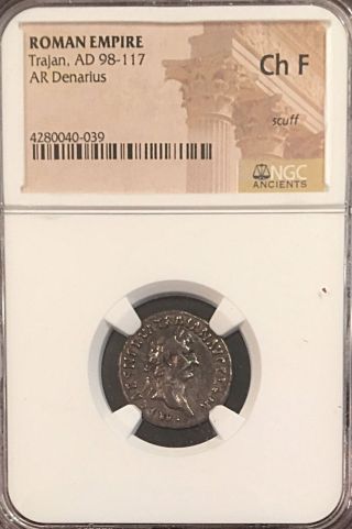 Trajan Abundance Seated Ancient Roman Silver Denarius Ngc 3.  23g Choice Fine photo