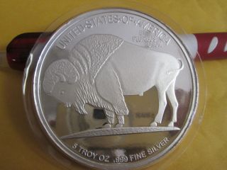 5 Oz.  999 Fine Indian Buffalo Silver Bullion Round 2015 photo
