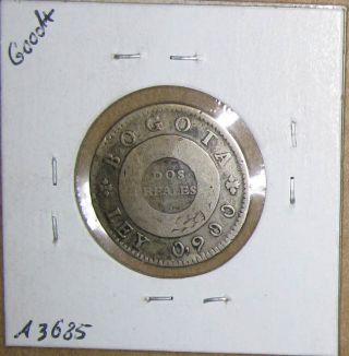 Columbia 2 Reales 1849, .  900 Silver,  Good, photo