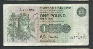 Scotland (clydesdale Bank) 1985 1 Pound P 211c Circulated photo
