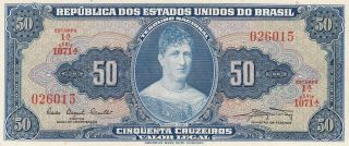 Brazil Banknote 50 Cruzeiros 1962 - 63 (pick 179) Unc photo