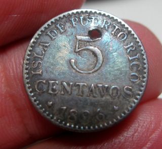 1896 (puerto Rico) Pgv (silver) 5 Centavos - - - - Very Scarce - - - One Year - - - - - photo