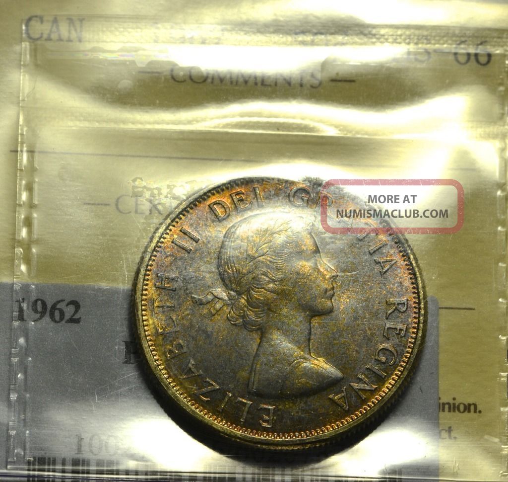1962 50¢ Iccs Ms - 66 Top 4 Tones Of Deep Golds Over Top Of Gem Fields & Lustre Coins: Canada photo