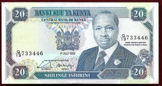 Kenya 1989 20 Shillingi Aunc Banknote (`168/27) photo